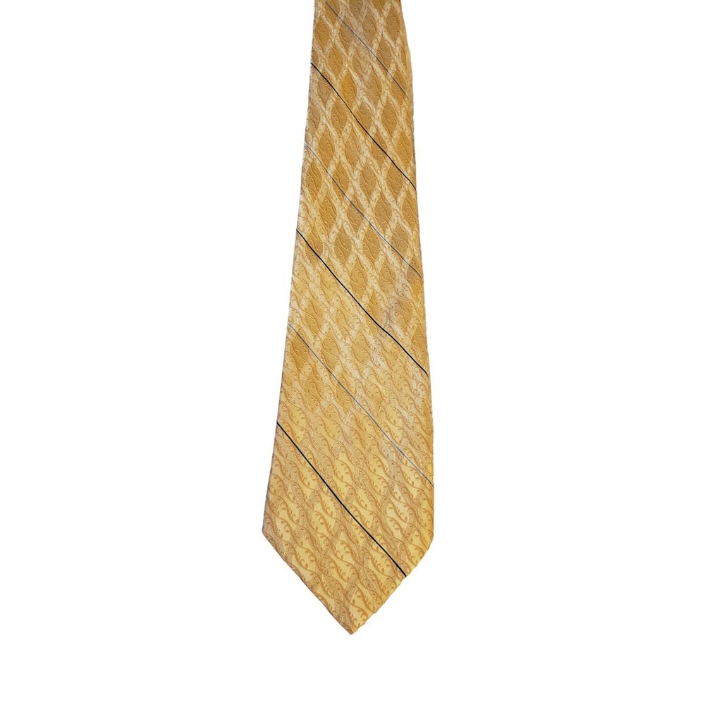 BILL BLASS 100% Silk Gold‎ Jacquard Blue Accents Neck Tie Men's Luxury Business
